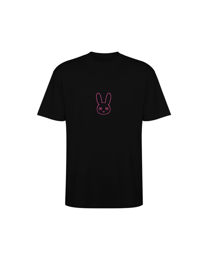 Camiseta SOBETEO SPIDER negra de frente, con el dibujo a una línea en el centro del pecho