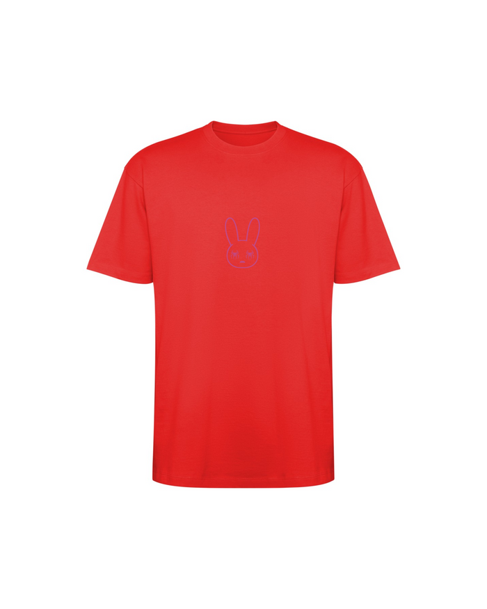 Camiseta SOBETEO SPIDER roja de frente, con el dibujo a una línea en el centro del pecho
