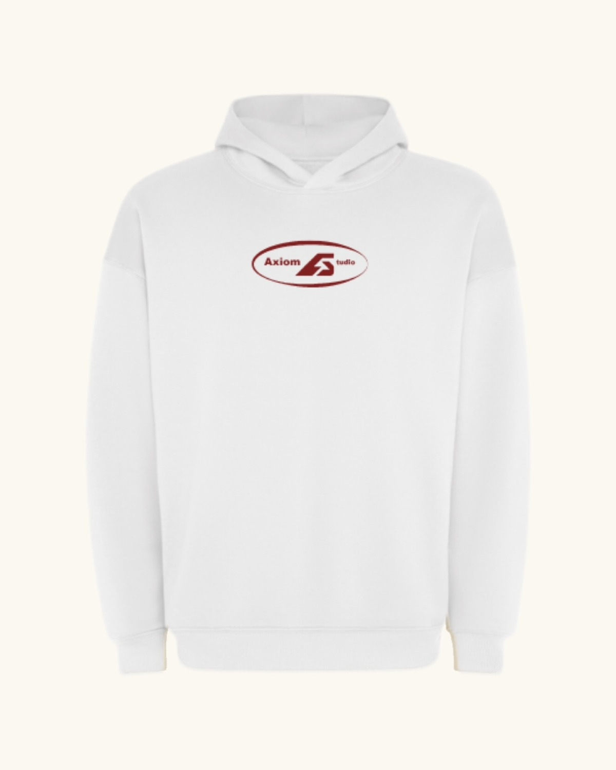 COR x Axiom Studio — sudadera blanco con QR personalizable, vista frontal | Axiom Studio