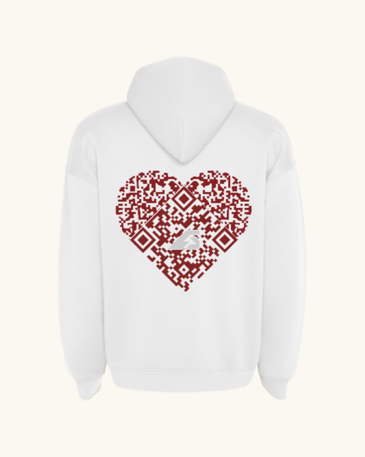 COR x Axiom Studio — sudadera blanco con QR personalizable, detalle del diseño | Axiom Studio