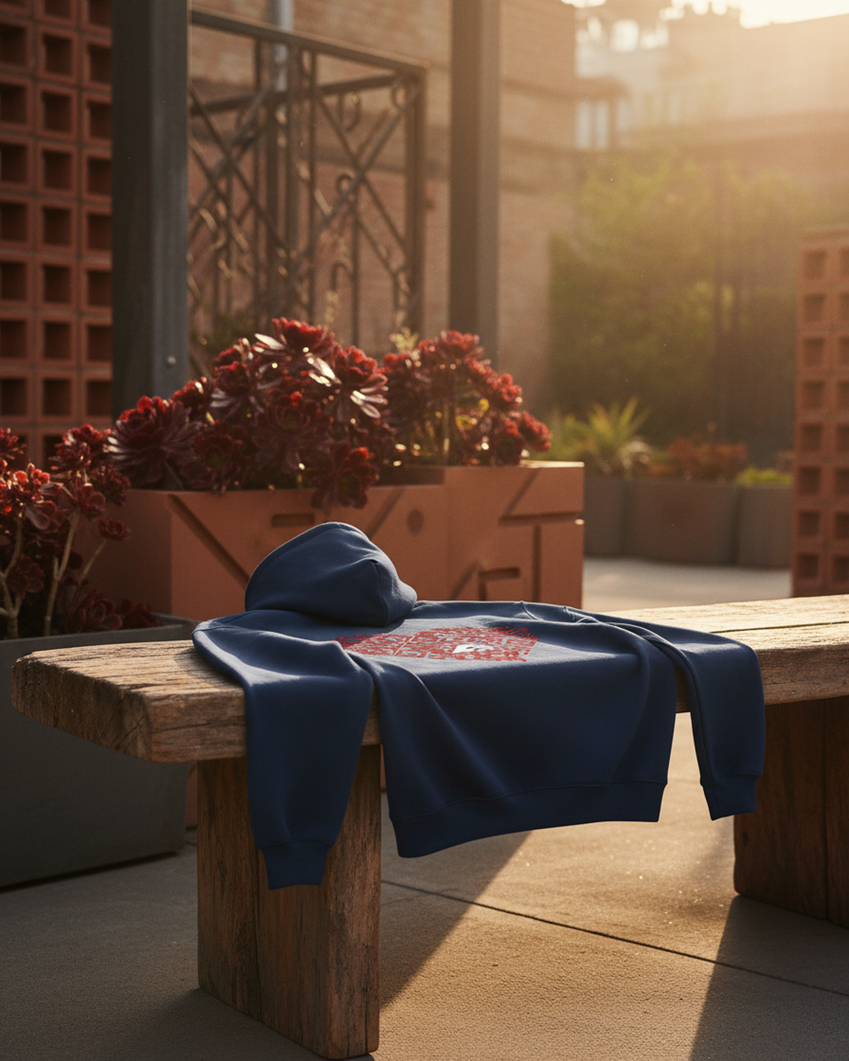 COR x Axiom Studio — sudadera marino con QR personalizable, detalle de la prenda | Axiom Studio