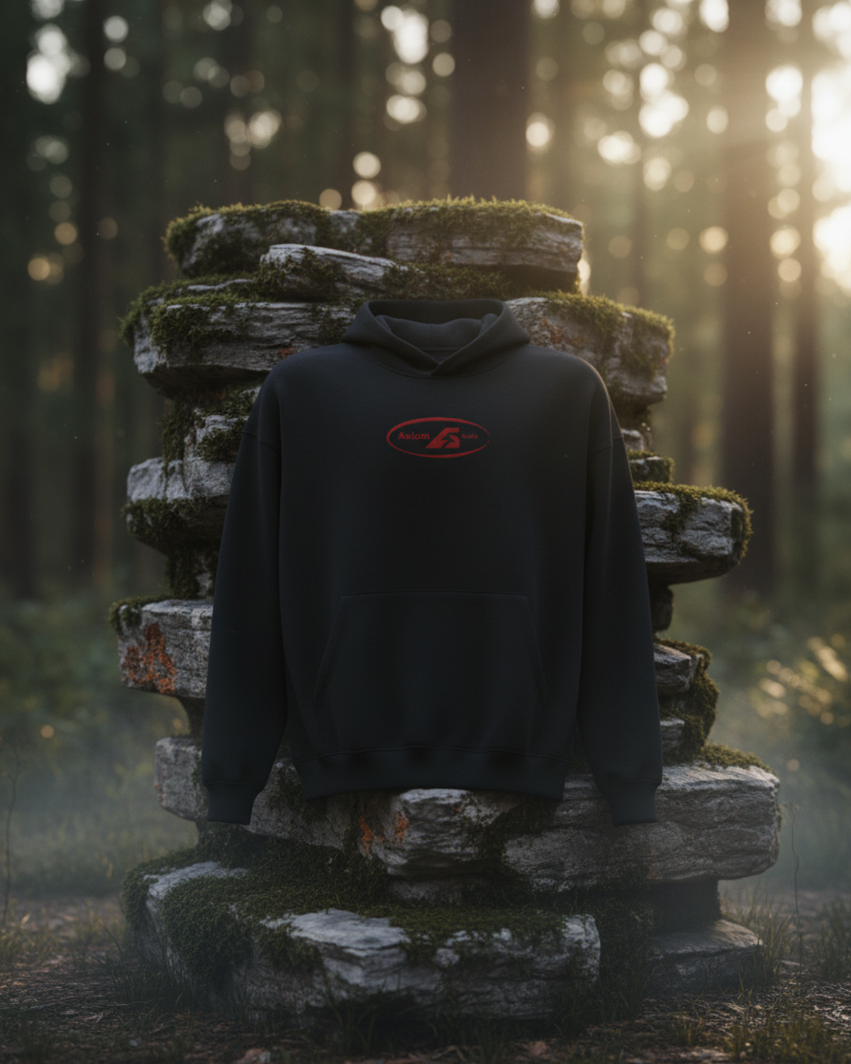 COR x Axiom Studio — sudadera negro con QR personalizable, detalle de la prenda | Axiom Studio
