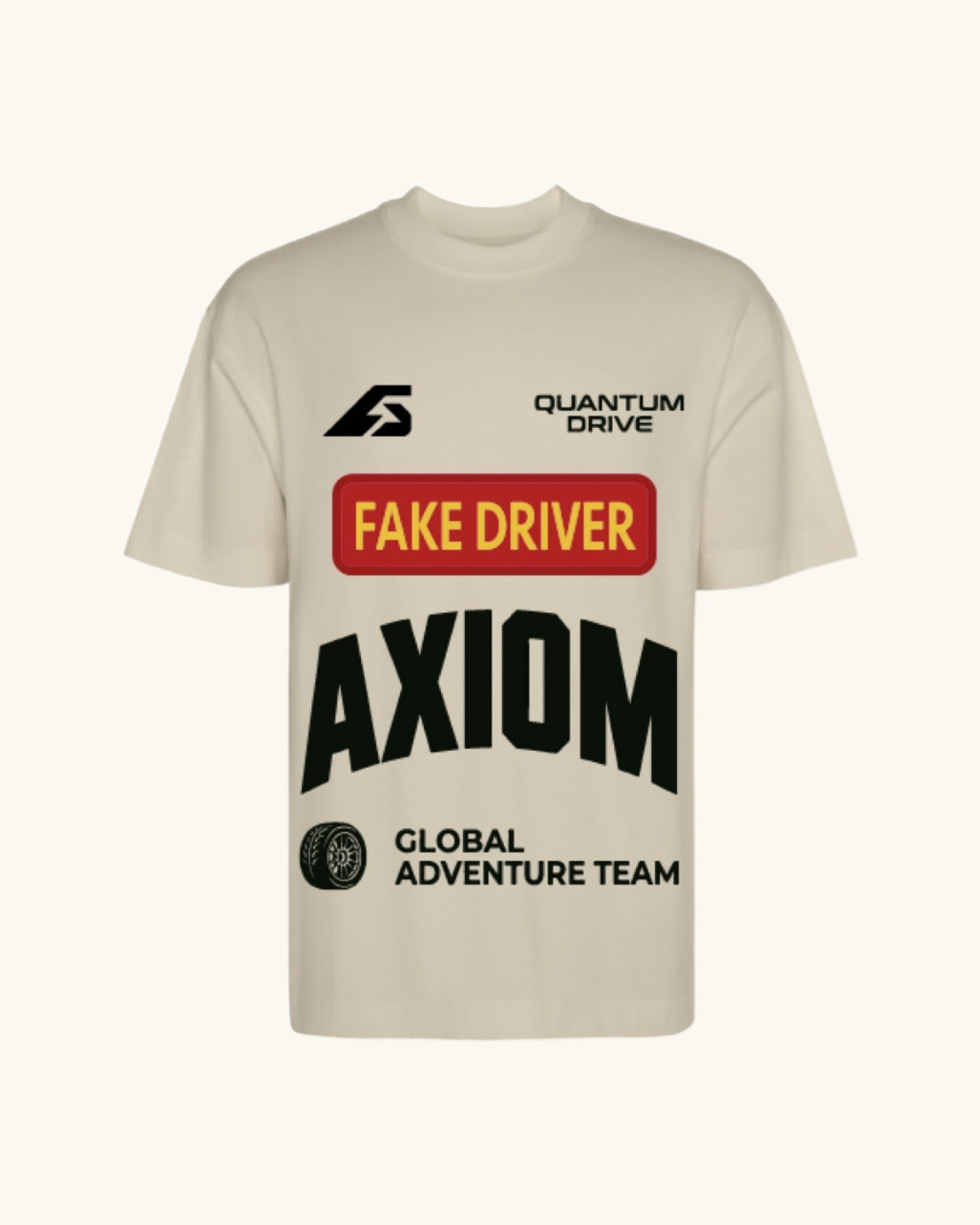 FAKE DRIVER — camiseta arena estilo motorsport, drop edición limitada, vista frontal | Axiom Studio