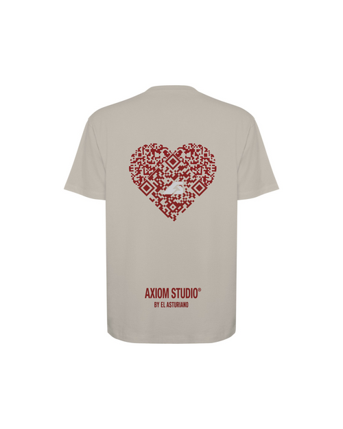 COOL PEOPLE ARE ALWAYS HAPPY — camiseta gris piedra con QR personalizable, corazón QR estampado en la espalda | Axiom Studio