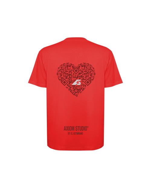 COOL PEOPLE ARE ALWAYS HAPPY — camiseta rojo con QR personalizable, corazón QR estampado en la espalda | Axiom Studio