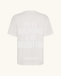 EX-GIRLFRIEND — camiseta streetwear «My Biggest Fan» en blanco vintage, vista frontal | Axiom Studio