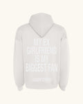 EX-GIRLFRIEND — sudadera streetwear «My Biggest Fan» en blanco vintage, vista frontal | Axiom Studio