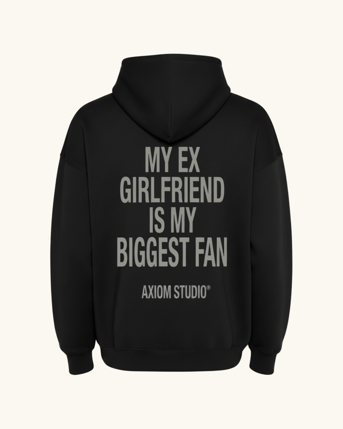 EX-GIRLFRIEND — sudadera streetwear «My Biggest Fan» en negro, vista frontal | Axiom Studio