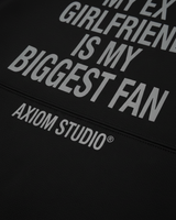 EX-GIRLFRIEND — sudadera streetwear «My Biggest Fan» en negro, vista trasera | Axiom Studio