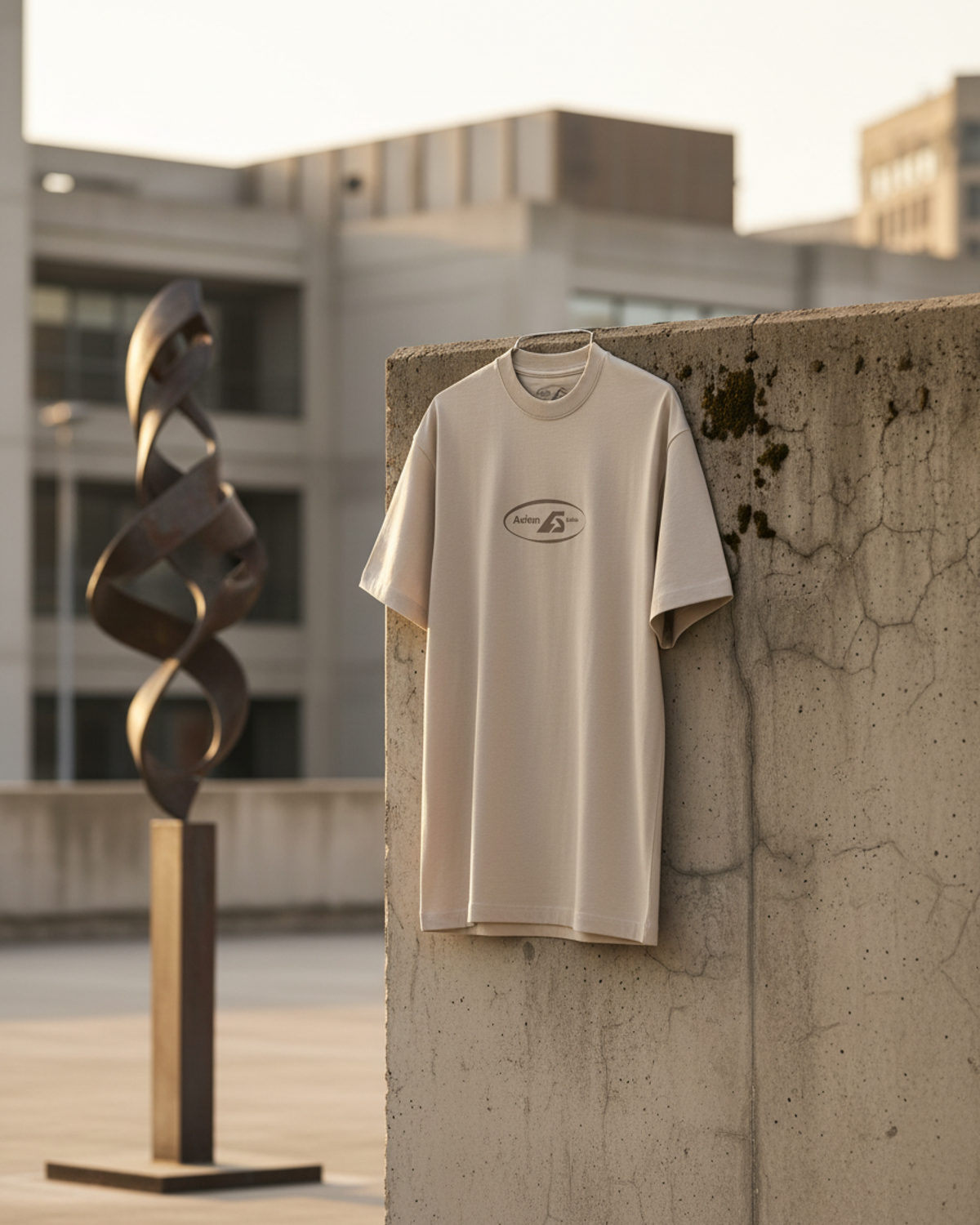 EX-BOYFRIEND — camiseta streetwear «My Biggest Fan» en arena, detalle de la prenda | Axiom Studio