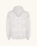 EX-BOYFRIEND — sudadera streetwear «My Biggest Fan» en blanco vintage, vista frontal | Axiom Studio