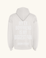 EX-BOYFRIEND — sudadera streetwear «My Biggest Fan» en blanco vintage, vista frontal | Axiom Studio