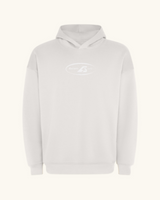 EX-BOYFRIEND — sudadera streetwear «My Biggest Fan» en blanco vintage, detalle del diseño | Axiom Studio