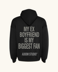 EX-BOYFRIEND — sudadera streetwear «My Biggest Fan» en negro, vista frontal | Axiom Studio
