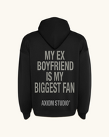 EX-BOYFRIEND — sudadera streetwear «My Biggest Fan» en negro, vista frontal | Axiom Studio