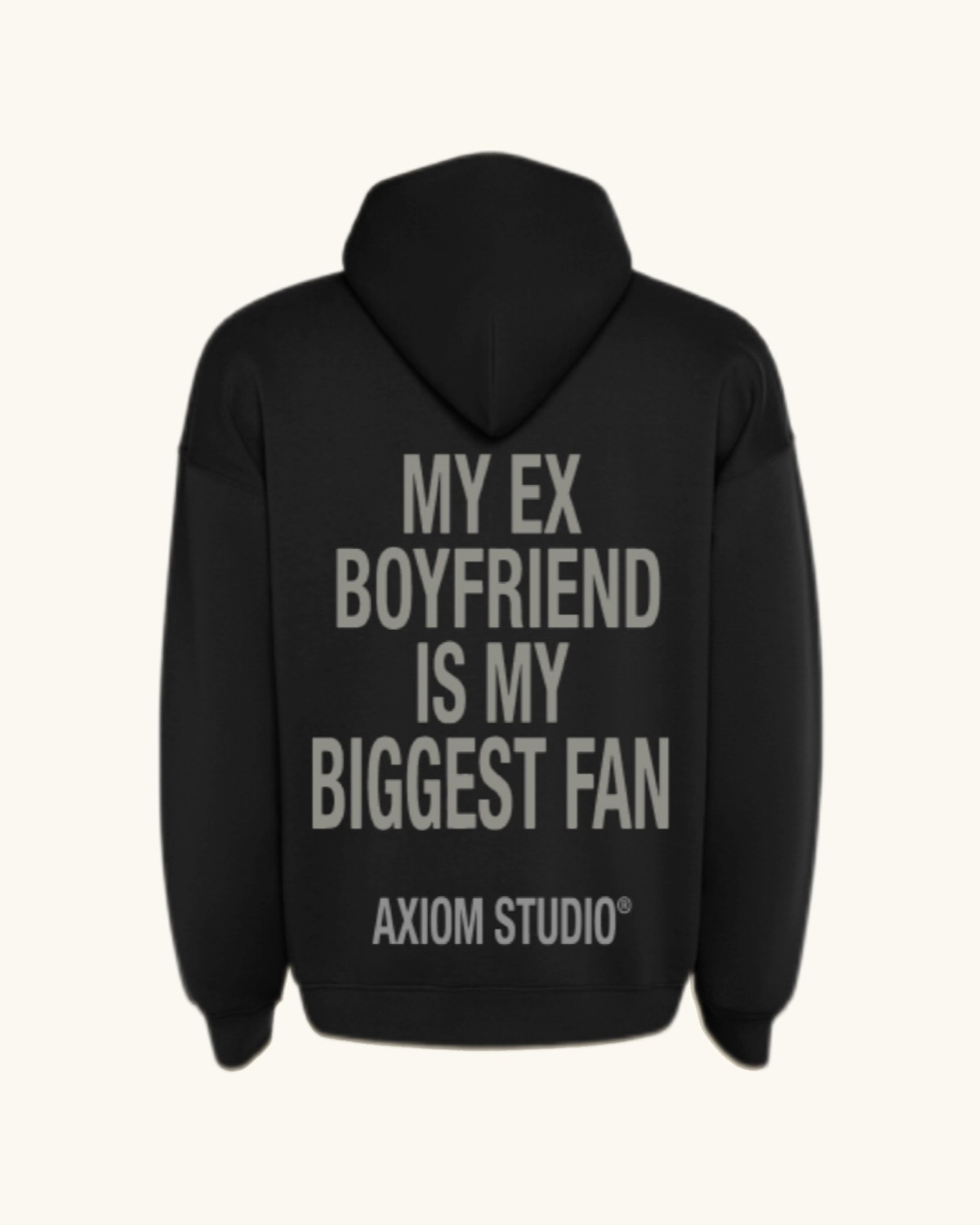 EX-BOYFRIEND — sudadera streetwear «My Biggest Fan» en negro, vista frontal | Axiom Studio