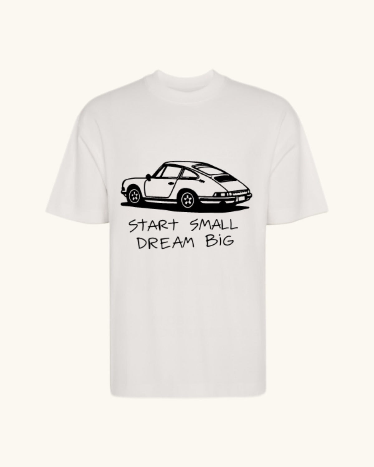 DREAM IT — camiseta blanco vintage estilo motorsport, drop edición limitada, vista frontal | Axiom Studio