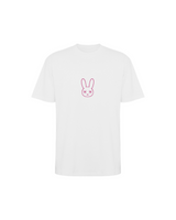 Camiseta SOBETEO SPIDER blanca de frente, con el dibujo a una línea en el centro del pecho