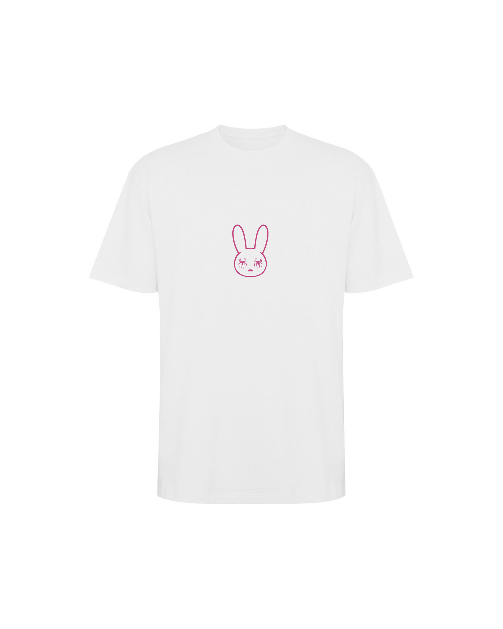 Camiseta SOBETEO SPIDER blanca de frente, con el dibujo a una línea en el centro del pecho