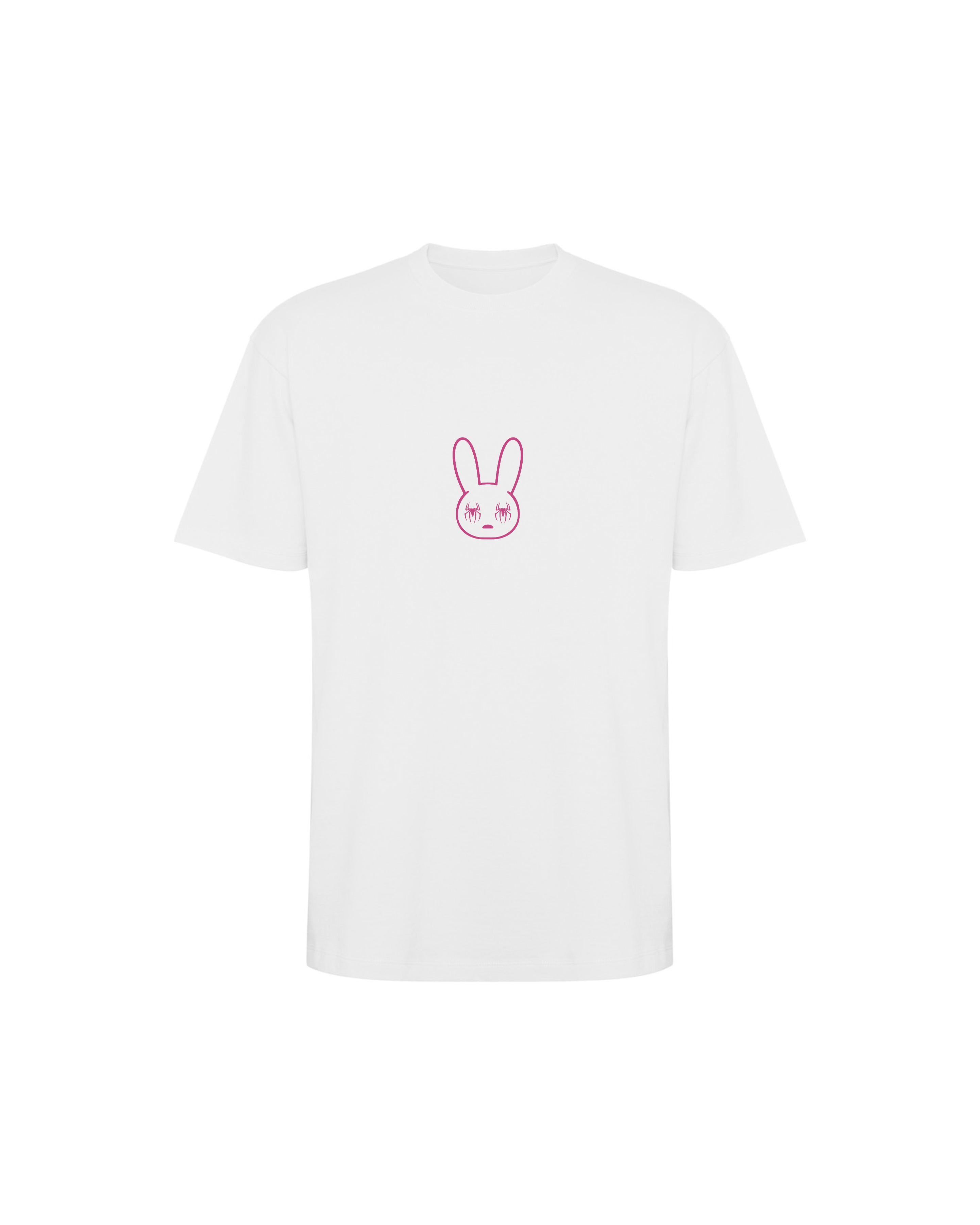 Camiseta SOBETEO SPIDER blanca de frente, con el dibujo a una línea en el centro del pecho