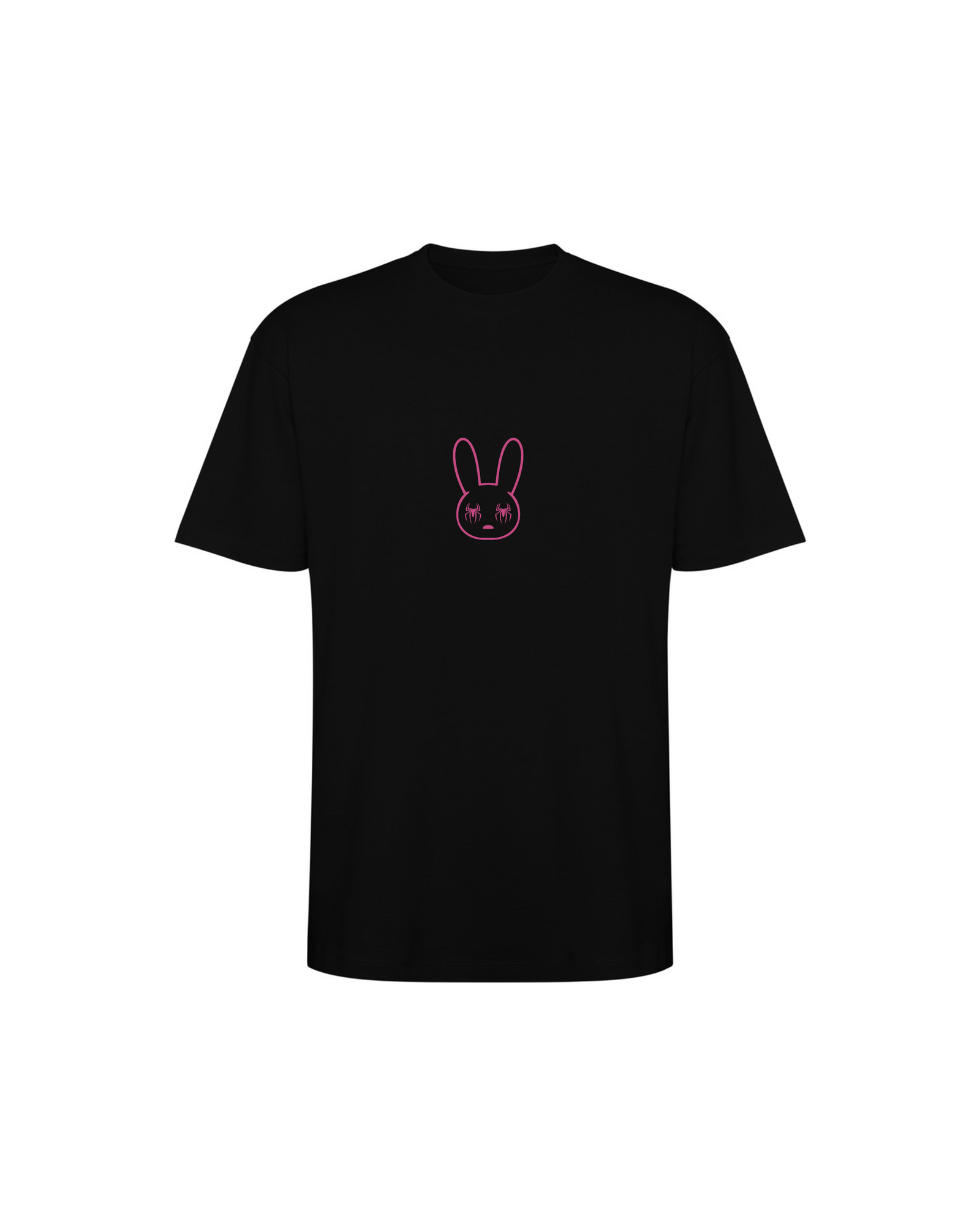 Camiseta SOBETEO SPIDER negra de frente, con el dibujo a una línea en el centro del pecho