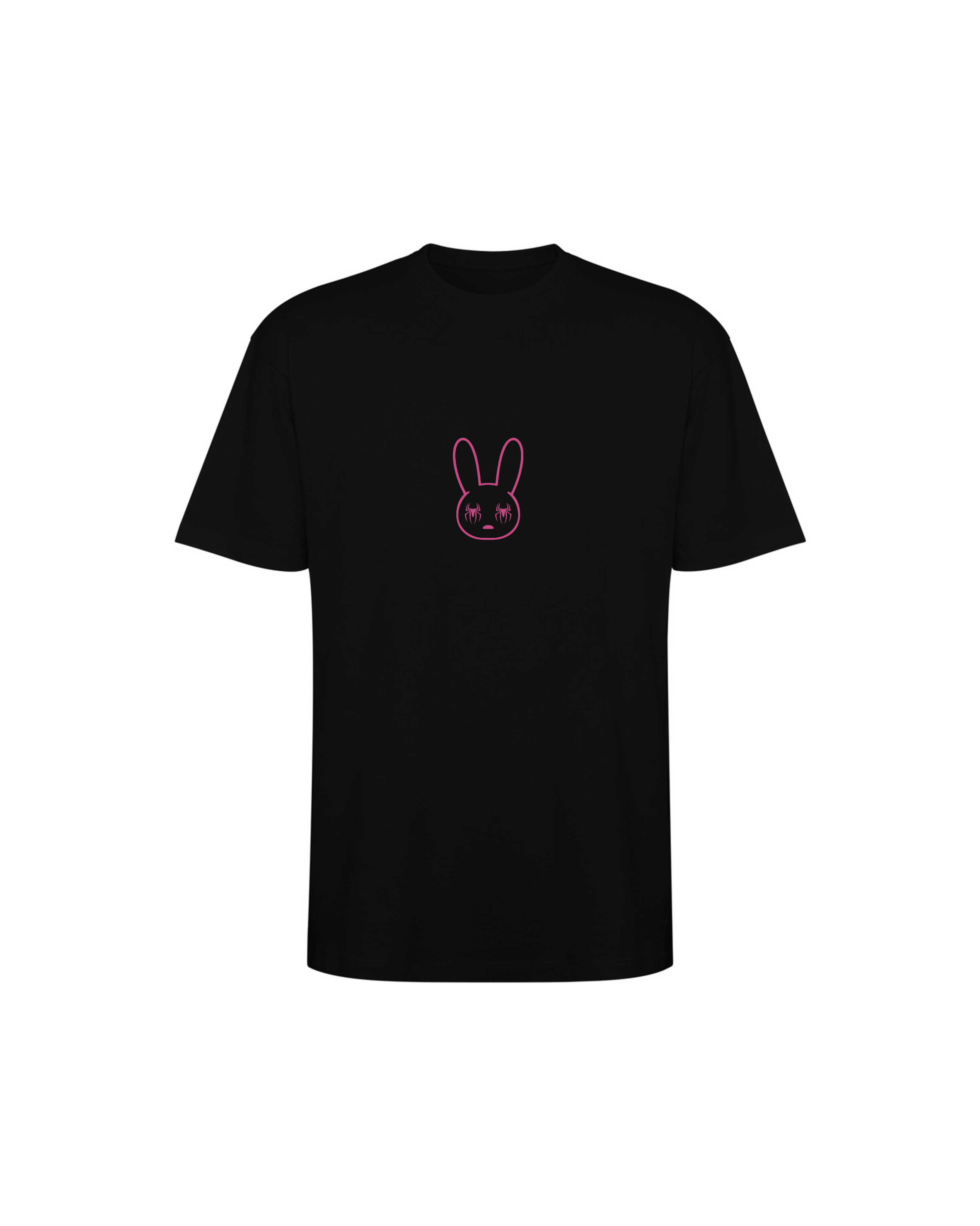 Camiseta SOBETEO SPIDER negra de frente, con el dibujo a una línea en el centro del pecho