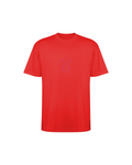 Camiseta SOBETEO SPIDER roja de frente, con el dibujo a una línea en el centro del pecho