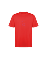Camiseta SOBETEO SPIDER roja de frente, con el dibujo a una línea en el centro del pecho