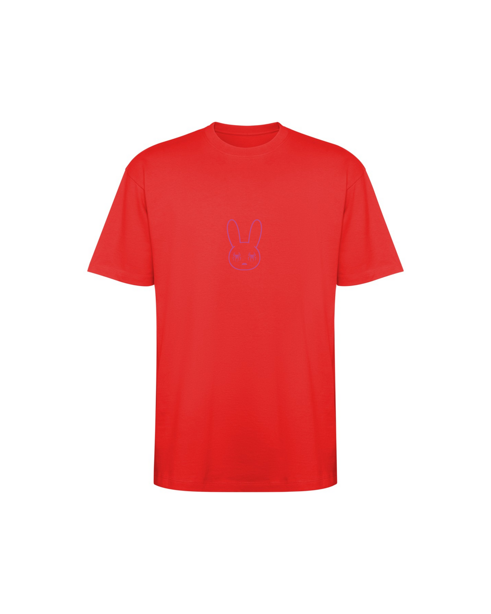 Camiseta SOBETEO SPIDER roja de frente, con el dibujo a una línea en el centro del pecho